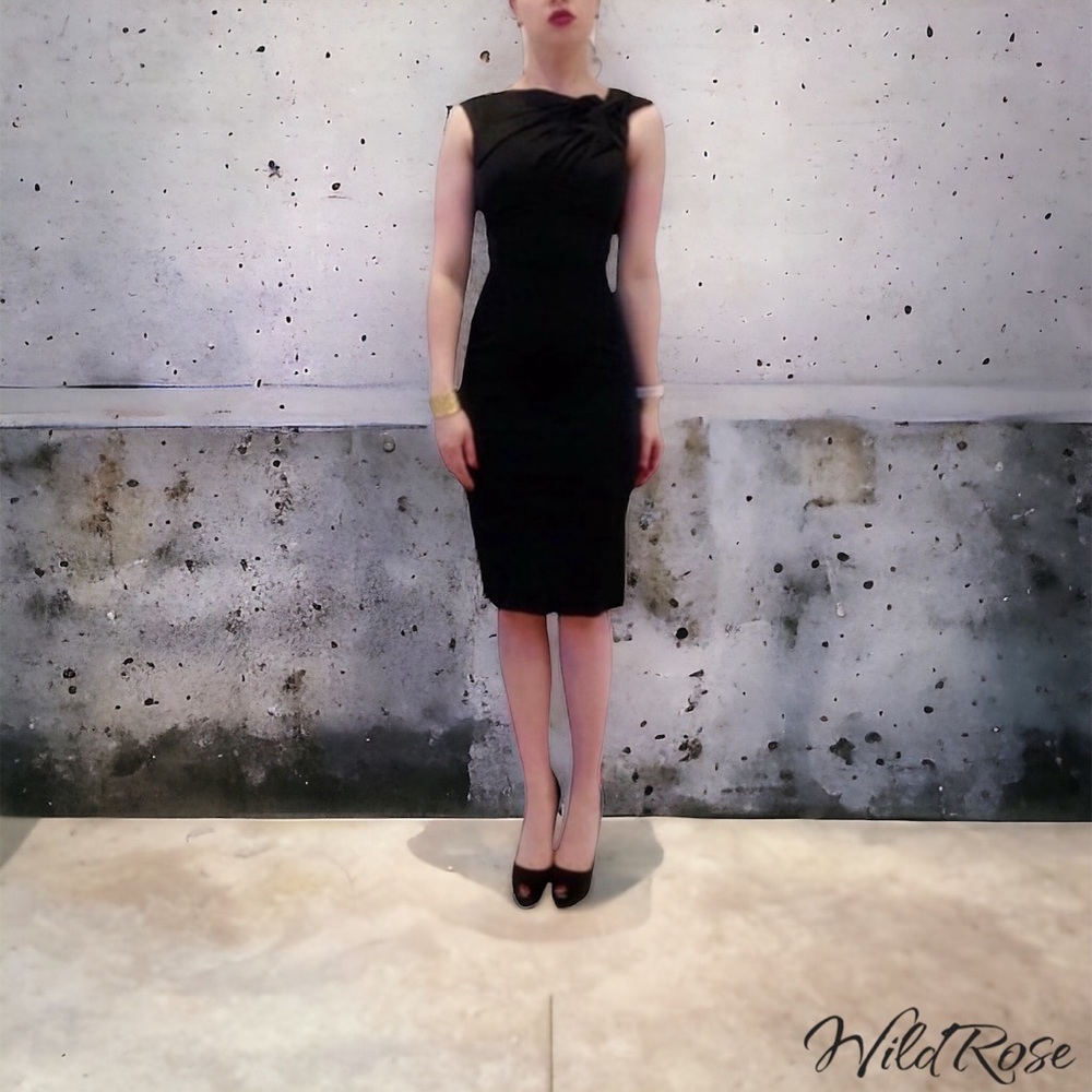 Byron Lars Black Rouched Fitted Stretch Pencil Dress SZ 4